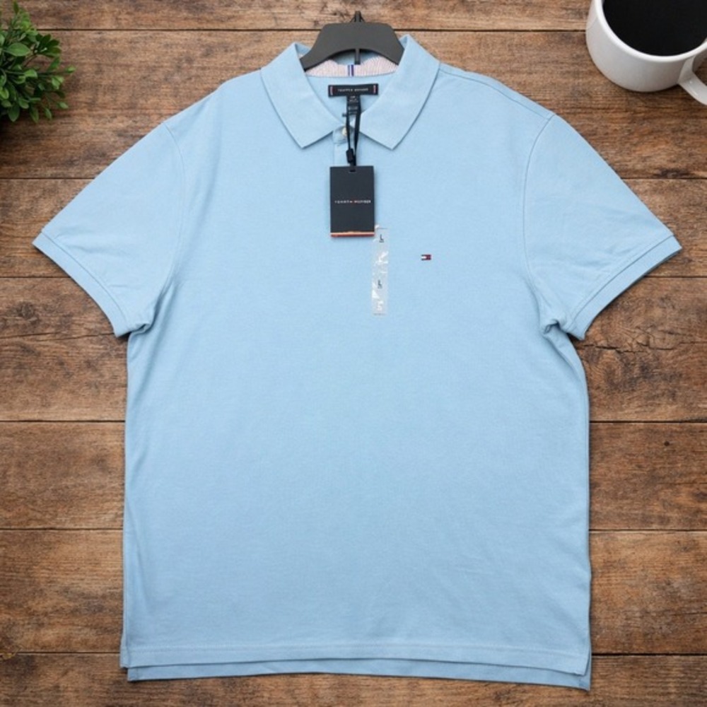NEW Tommy‎ Hilfiger Polo Shirt Light Blue Men's L 1985 Classic Fit Short Sleeve